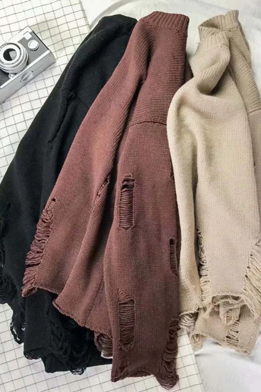 Amerikietiški tingūs gatvės drabužiai Vyriški megztiniai su O formos iškirpte megzti plėšyti megztiniai Retro porai laisvi megztiniai Vyriški megztiniai su skylutėmis megztiniais E91