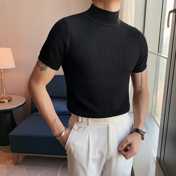 Ανδρικό πλεκτό πουλόβερ με κοντό μανίκι 2022 Άνοιξη Νέο μονόχρωμο ζιβάγκο Casual Stretched Slim Fit Homme Pullovers Ανδρικά ρούχα