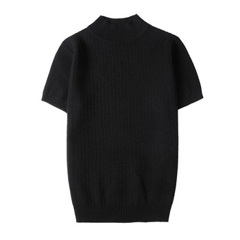 Ανδρικό πλεκτό πουλόβερ με κοντό μανίκι 2022 Άνοιξη Νέο μονόχρωμο ζιβάγκο Casual Stretched Slim Fit Homme Pullovers Ανδρικά ρούχα