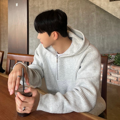 Žieminiai drabužiai Vyrams Prabangūs megzti užtrauktuku su gobtuvu Megztiniai Kasdieniai gatvės apranga Dryžuota vienspalvė gobtuvas ilgomis rankovėmis