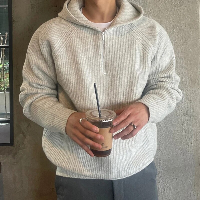 Žieminiai drabužiai Vyrams Prabangūs megzti užtrauktuku su gobtuvu Megztiniai Kasdieniai gatvės apranga Dryžuota vienspalvė gobtuvas ilgomis rankovėmis