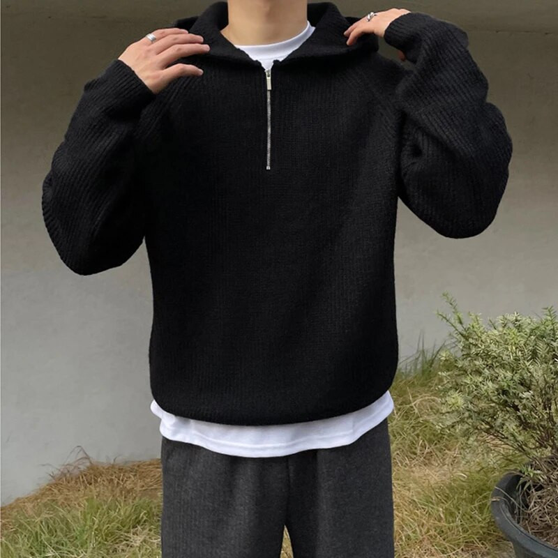 Žieminiai drabužiai Vyrams Prabangūs megzti užtrauktuku su gobtuvu Megztiniai Kasdieniai gatvės apranga Dryžuota vienspalvė gobtuvas ilgomis rankovėmis