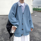 Vīriešu vienkrāsains trikotāžas jaciņš korejiešu stilam, brīvs V kakla izgriezuma džemperis, rudens ziemas studentu jaka tīņi.