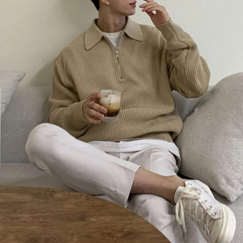 Κορεάτικη μόδα Ανδρικά πουλόβερ Κομψά, πολυτελή πουλόβερ ανδρικά φθινοπωρινά χειμερινά vintage φαρδιά μακρυμάνικο πλεκτό πουλόβερ Streetwear