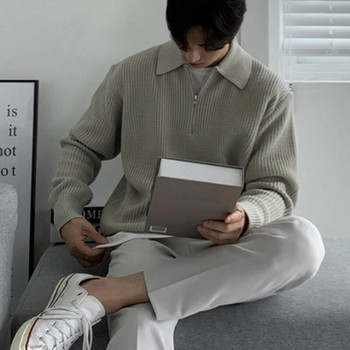 Корейски модни мъжки пуловери Шикозни луксозни пуловери Мъжки есенно-зимни ретро свободни пуловери с дълъг ръкав Streetwear
