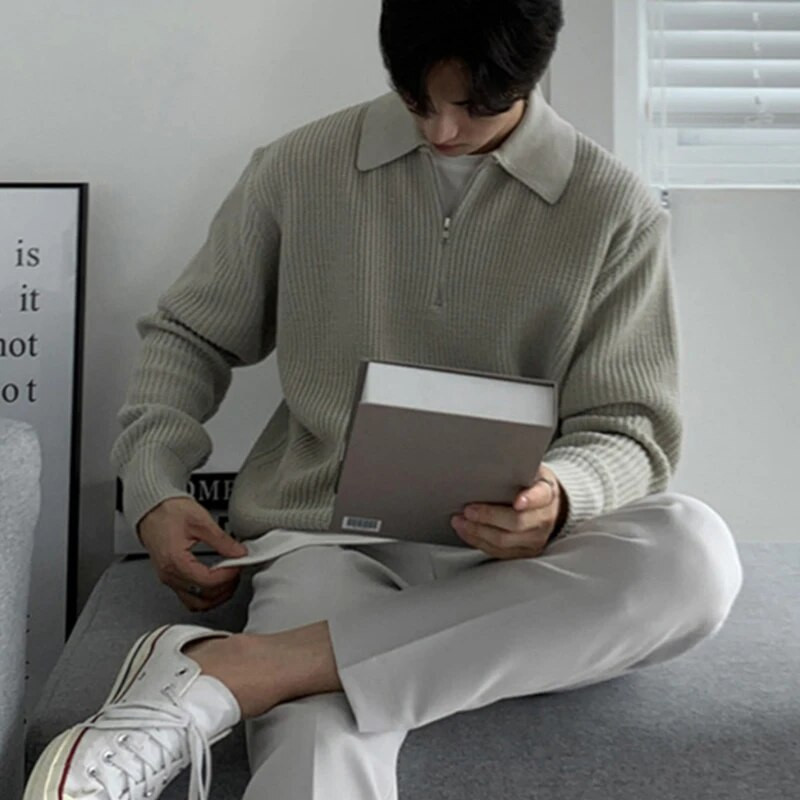 Korėjos mados vyriški megztiniai Prašmatnūs prabangūs megztiniai Vyriški rudens žiemos vintažiniai laisvi ilgomis rankovėmis megztiniai gatvės drabužiai