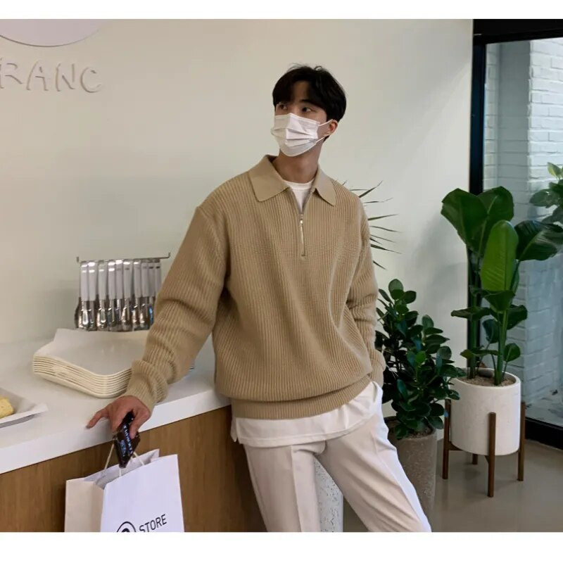 Korėjos mados vyriški megztiniai Prašmatnūs prabangūs megztiniai Vyriški rudens žiemos vintažiniai laisvi ilgomis rankovėmis megztiniai gatvės drabužiai