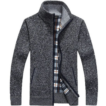 Нова мъжка зимна дебела жилетка с дълъг ръкав, плетен пуловер от полар, палто с пълен цип, мъжко облекло с големи размери за есента