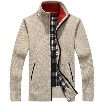 Нова мъжка зимна дебела жилетка с дълъг ръкав, плетен пуловер от полар, палто с пълен цип, мъжко облекло с големи размери за есента