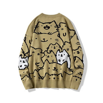 Φθινοπωρινά πουλόβερ από βαμβακερά anime Ανδρικά ρετρό Harajuku Vintage υπερμεγέθη πουλόβερ Χαλαρά χαριτωμένα πουλόβερ γάτας από κινούμενα σχέδια Homme Ανδρικά ρούχα