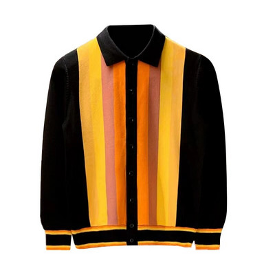 Britu stila vīriešu trikotāžas jaka, vertikāla svītra ar garām piedurknēm, vīriešu topi pavasara rudens zīmols plāns atloks plāns džemperis