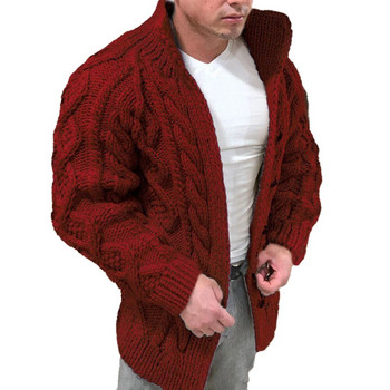 Мъжки плетен пуловер с жилетка Ежедневен едноцветен едноредов палто с дълъг ръкав Връхни дрехи Зимни пуловери Горнище на дрехи