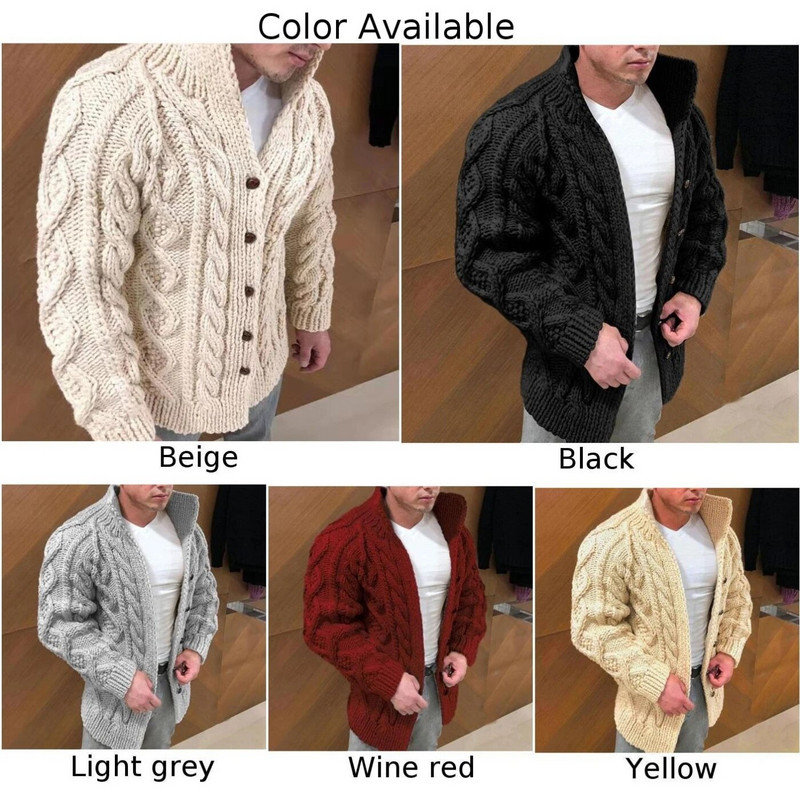 Vīriešu trikotāžas džemperis, vienkrāsains, vienkrāsains mētelis ar garām piedurknēm, virsdrēbes Ziemas džemperi, apģērba topi