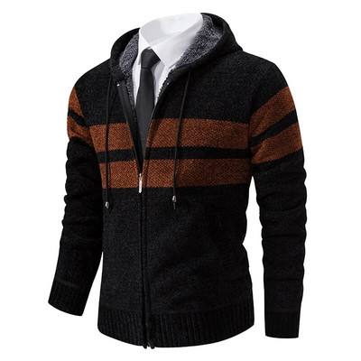 Rudens žiema, 2023 m. Naujas kašmyro megztinis Vyriškas megztinis megztas vilnonis švarkas Trend Casual Y2K dryžuotas gobtuvas Megztinis su užtrauktuku