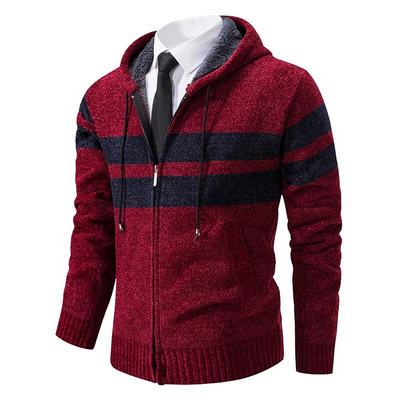 Rudens žiema, 2023 m. Naujas kašmyro megztinis Vyriškas megztinis megztas vilnonis švarkas Trend Casual Y2K dryžuotas gobtuvas Megztinis su užtrauktuku