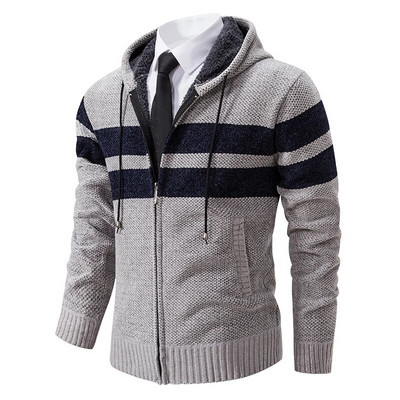 Rudens žiema, 2023 m. Naujas kašmyro megztinis Vyriškas megztinis megztas vilnonis švarkas Trend Casual Y2K dryžuotas gobtuvas Megztinis su užtrauktuku