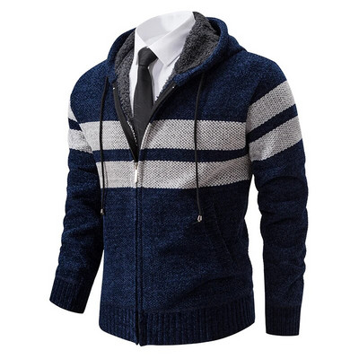 Rudens žiema, 2023 m. Naujas kašmyro megztinis Vyriškas megztinis megztas vilnonis švarkas Trend Casual Y2K dryžuotas gobtuvas Megztinis su užtrauktuku