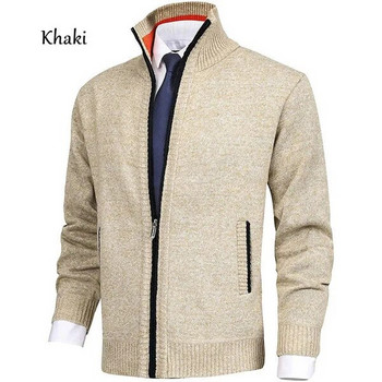Мъжка едноцветна яка със стойка, модна жилетка, пуловер, плетено яке, мъжко палто, марково облекло, модна яка с цип, мъжко ежедневие