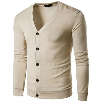 2023 Мъжки пуловер с V-образно деколте Мъжки пуловер Slim Fit Едноцветно ежедневно палто Трикотаж S-2XL