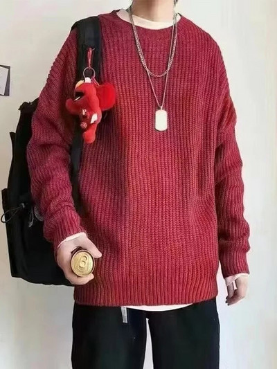 2023. aasta sügisene kaelusega ühevärvilised pullover-kampsunid meestele vabaaja Y2K kootud kampsun High Street Fashion džemprid Hombre