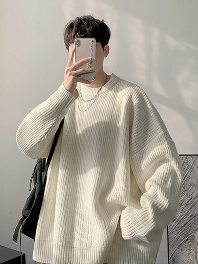 2023. aasta sügisene kaelusega ühevärvilised pullover-kampsunid meestele vabaaja Y2K kootud kampsun High Street Fashion džemprid Hombre