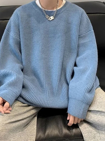2023. aasta sügisene kaelusega ühevärvilised pullover-kampsunid meestele vabaaja Y2K kootud kampsun High Street Fashion džemprid Hombre
