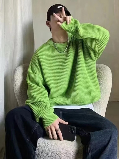 2023. aasta sügisene kaelusega ühevärvilised pullover-kampsunid meestele vabaaja Y2K kootud kampsun High Street Fashion džemprid Hombre
