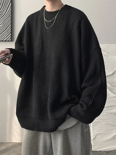 2023. aasta sügisene kaelusega ühevärvilised pullover-kampsunid meestele vabaaja Y2K kootud kampsun High Street Fashion džemprid Hombre