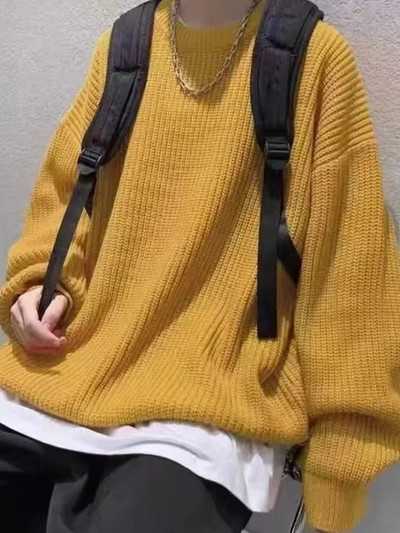 2023. aasta sügisene kaelusega ühevärvilised pullover-kampsunid meestele vabaaja Y2K kootud kampsun High Street Fashion džemprid Hombre