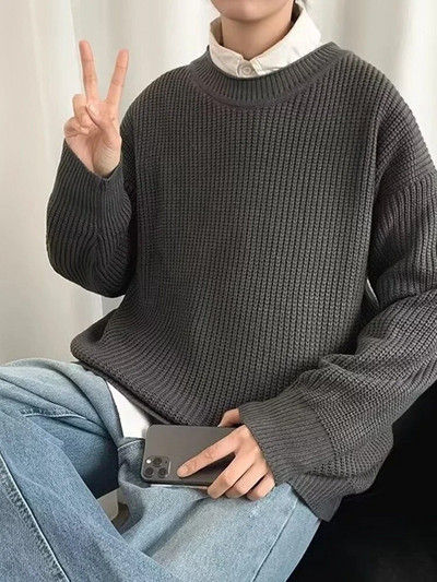 2023. aasta sügisene kaelusega ühevärvilised pullover-kampsunid meestele vabaaja Y2K kootud kampsun High Street Fashion džemprid Hombre