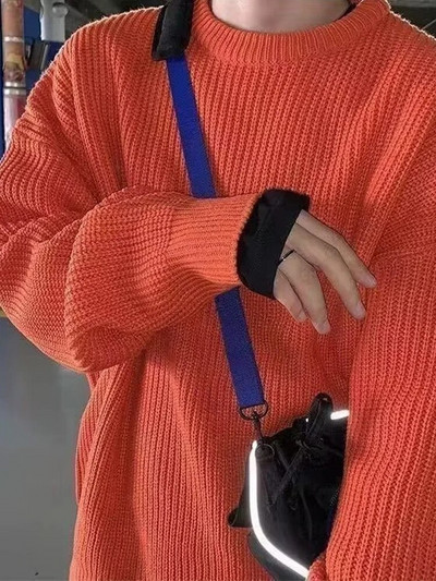 2023. aasta sügisene kaelusega ühevärvilised pullover-kampsunid meestele vabaaja Y2K kootud kampsun High Street Fashion džemprid Hombre