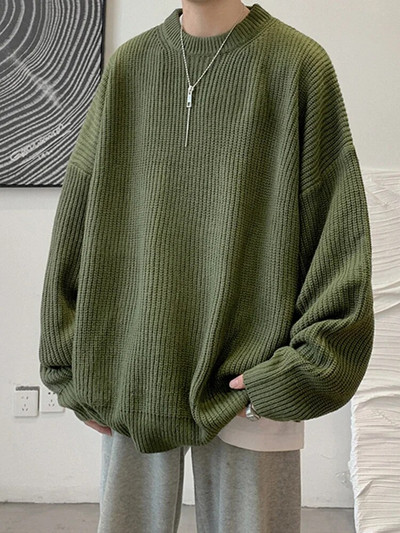 2023. aasta sügisene kaelusega ühevärvilised pullover-kampsunid meestele vabaaja Y2K kootud kampsun High Street Fashion džemprid Hombre