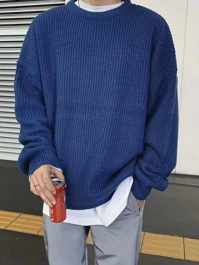 2023. aasta sügisene kaelusega ühevärvilised pullover-kampsunid meestele vabaaja Y2K kootud kampsun High Street Fashion džemprid Hombre