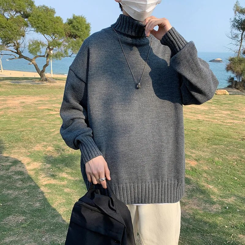 Uued Turtlene kaelusega kampsunid Meeste avara kootud Pullover Tänavarõivad Meeste Suur kampsun Mood vabaaja kampsun Meeste Pullover M-8XL