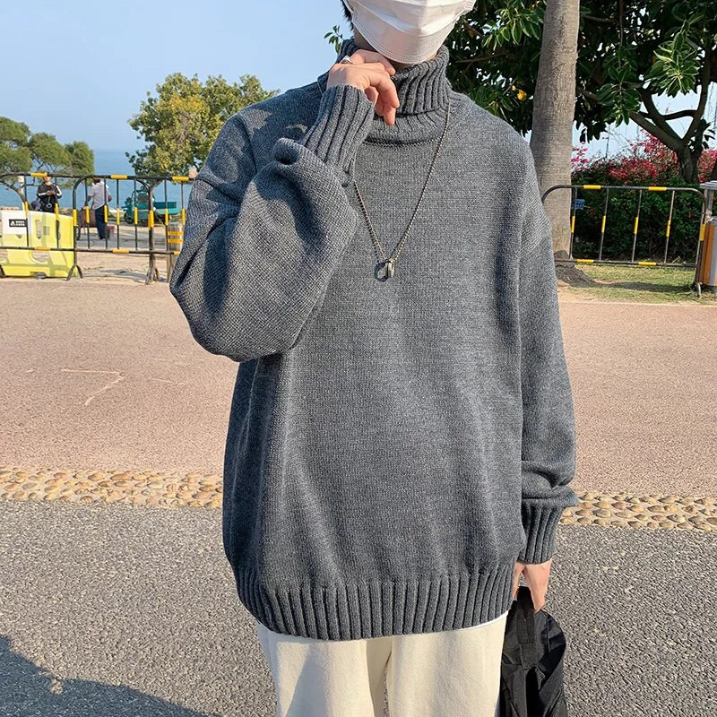 Uued Turtlene kaelusega kampsunid Meeste avara kootud Pullover Tänavarõivad Meeste Suur kampsun Mood vabaaja kampsun Meeste Pullover M-8XL