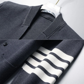 Πλεκτό ανδρικό πουλόβερ Ζακέτα Casual πουλόβερ για άντρες Ζακέτες ρούχων Casual ριγέ ανδρικά ρούχα Μπουφάν