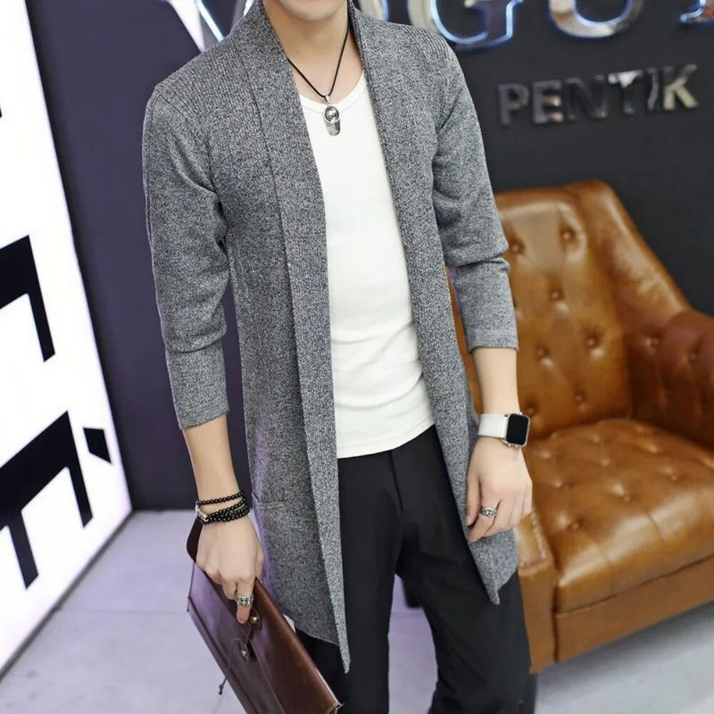 Meeste pikad kampsunid, meeste mood, ülisuured kootud, meeste silmkoelised mantlid, meeste harajuku vabaaja tänavarõivaste kampsunid