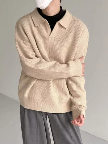 HOUZHOU Πλεκτό πουλόβερ Ανδρικά Old Money Oversize casual πουλόβερ για άντρες Φθινοπωρινές χειμερινές μπλούζες Khaki Polo Ανδρικά ρούχα Κορεάτικα