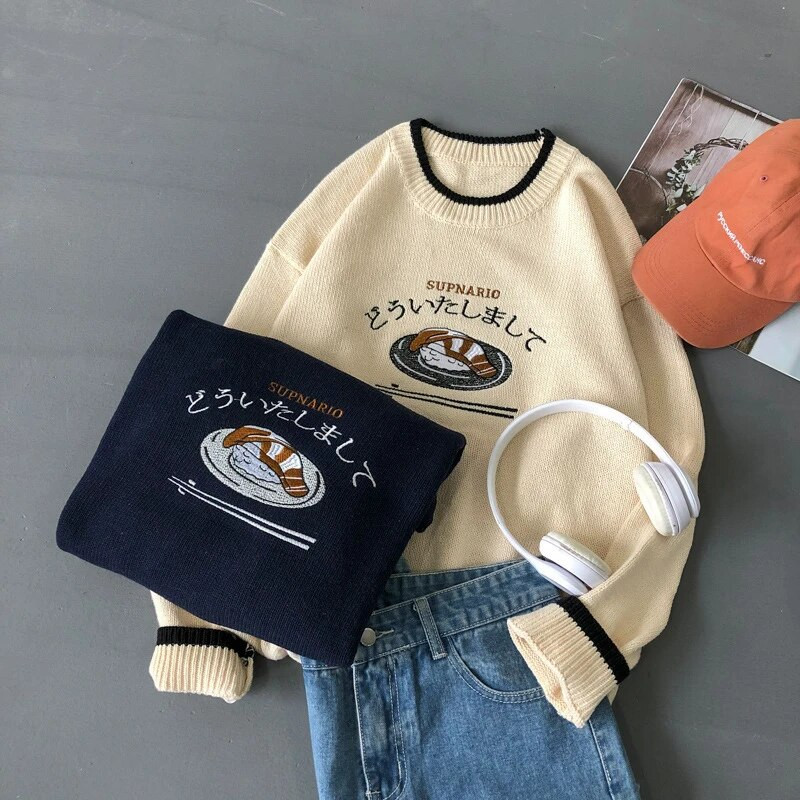 FOJAGANTO 2022 m. Naujas pavasario vyriškas megztas megztinis japoniškas Harajuku vintage megztinis Hip Hop mados poros megztiniai vyriški