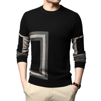 2023 Нова мода от висок клас, дизайнерска марка, мъжки плетен черен вълнен пуловер, пуловер с кръгло деколте, есенно-зимен ежедневен джъмпер, мъжки дрехи