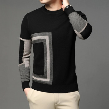 2023 Нова мода от висок клас, дизайнерска марка, мъжки плетен черен вълнен пуловер, пуловер с кръгло деколте, есенно-зимен ежедневен джъмпер, мъжки дрехи