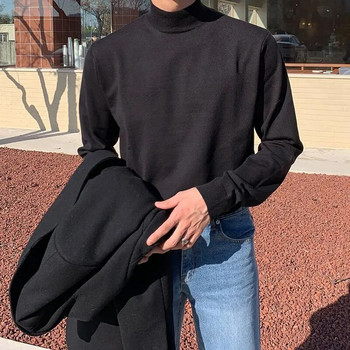 Ανδρικό πουλόβερ με μισό ζιβάγκο μακρυμάνικο κορεάτικο μονόχρωμο πλεκτό πουλόβερ Εσώρουχα με πάτο πουκάμισο Casual ευέλικτο ανδρικό