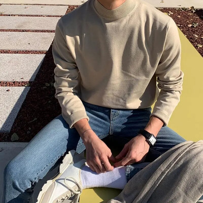 Džemperis ar pusi kakla apkakli vīriešiem ar garām piedurknēm korejiešu vienkrāsains trikotāžas džemperis Apakšveļa ar apakšējo kreklu ikdienišķs daudzpusīgs vīriešu