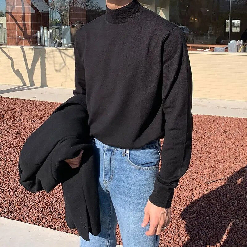 Džemperis ar pusi kakla apkakli vīriešiem ar garām piedurknēm korejiešu vienkrāsains trikotāžas džemperis Apakšveļa ar apakšējo kreklu ikdienišķs daudzpusīgs vīriešu