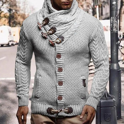 Trendy Basic Cardigan Sweater Washable Men Cardigan Sweater Turtleneck Slim Fit Knitting Sweater  Streetwear