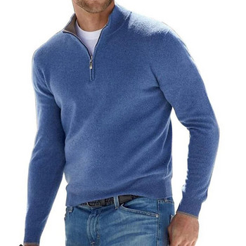 Мъжки пуловер с дълъг ръкав, цип, риза с V-образно деколте, топъл плетен пуловер, модни топове, блуза, плътен кашмирен подкосъм
