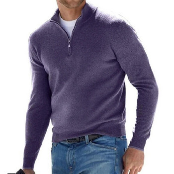 Ανδρικό πουλόβερ με μακρυμάνικο πουλόβερ με φερμουάρ V λαιμόκοψη Ζεστό πλεκτό πουλόβερ Strick μπλούζες μόδας Μπλούζα μασίφ κασμίρ κάτω παλτό