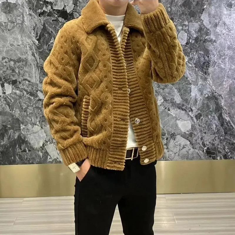 2023 Uus kardigan Meeste ühevärviline kootud kampsun Sügisene talve puuvillane kardigan Meeste vabaaja kudumid Kardiganid Meeste mantel B132