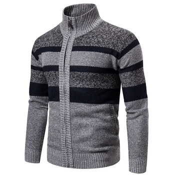 Μοντέρνο ριγέ πλεκτό πουλόβερ ζακέτα για ανδρικά χειμερινά ρούχα