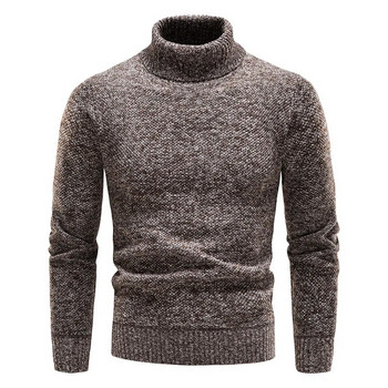 Есенно-зимен топъл пуловер с висока яка Мъжки ежедневен плетен пуловер с ролка Затопля мъжки джъмпер, плетен вълнен пуловер